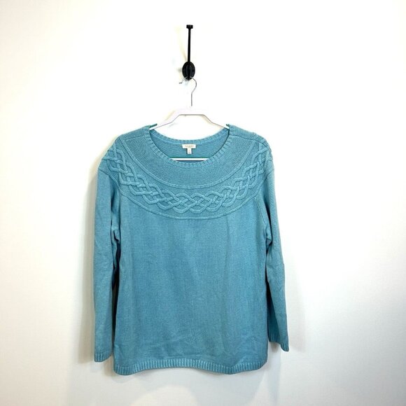 Talbots 2X Intertwined Pattern Heavy Knit Turquoise Blue Pullover Sweater - Picture 1 of 9